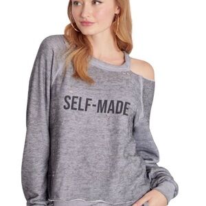 Wildfox Gray Self-Made Distressed Sweatshirt Size XS
